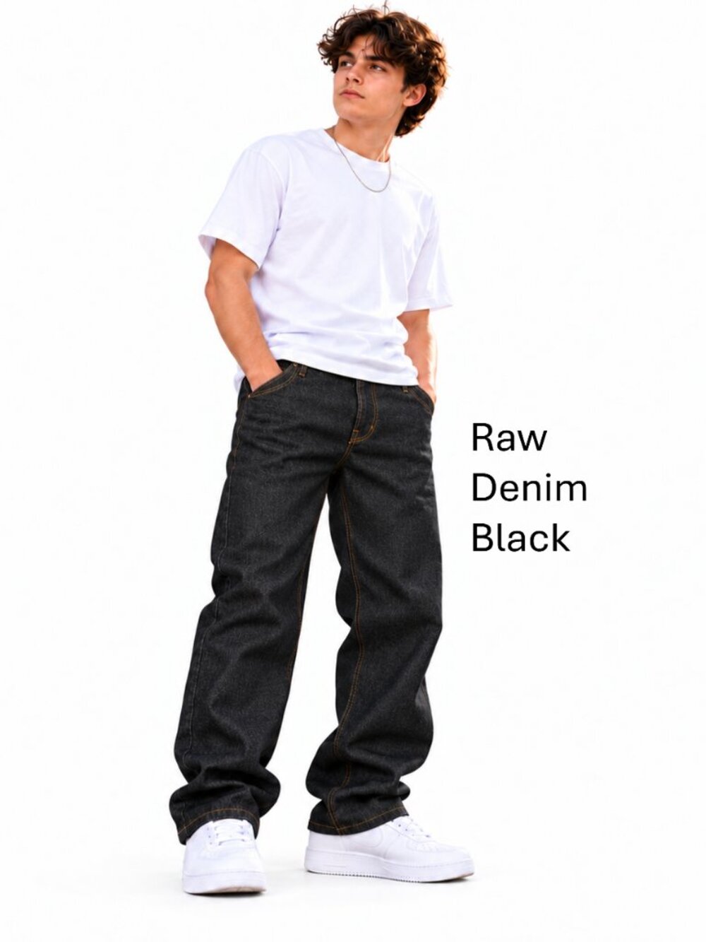 Oscar RIGID Straight Leg 5-pkt STF Jeans-Raw Denim Black Men's